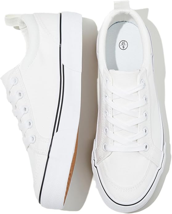Uoidru Canvas Shoes for Women White Tennis Sneakers Womens Black Shoes Casual Comfortable Low Top Skateboard Fashion Sneakers