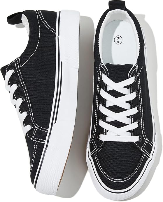 Uoidru Canvas Shoes for Women White Tennis Sneakers Womens Black Shoes Casual Comfortable Low Top Skateboard Fashion Sneakers