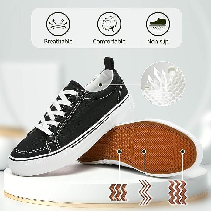 Uoidru Canvas Shoes for Women White Tennis Sneakers Womens Black Shoes Casual Comfortable Low Top Skateboard Fashion Sneakers
