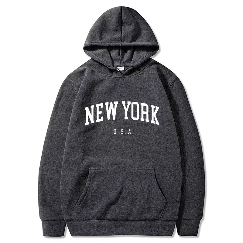 Men New York U.S.A City Hoodies Fashion Letter Printed Graphic Sweatshirts Loose Casual Harajuku Hooded Pullover Sportwear