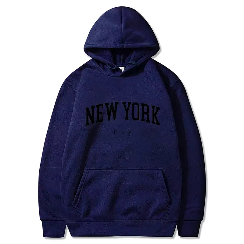 Men New York U.S.A City Hoodies Fashion Letter Printed Graphic Sweatshirts Loose Casual Harajuku Hooded Pullover Sportwear