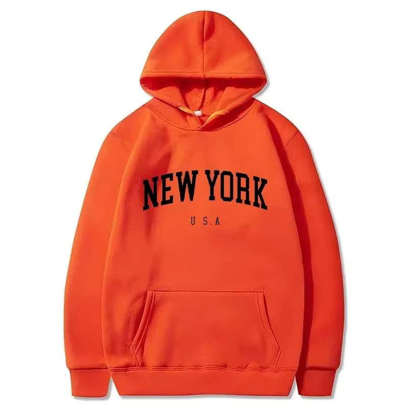 Men New York U.S.A City Hoodies Fashion Letter Printed Graphic Sweatshirts Loose Casual Harajuku Hooded Pullover Sportwear