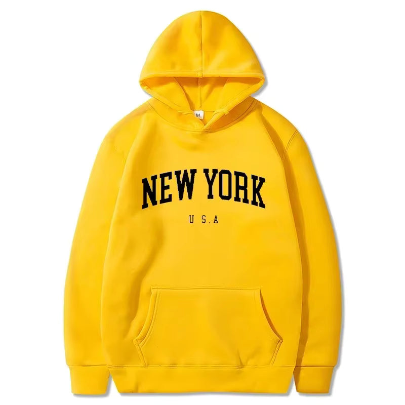 Men New York U.S.A City Hoodies Fashion Letter Printed Graphic Sweatshirts Loose Casual Harajuku Hooded Pullover Sportwear