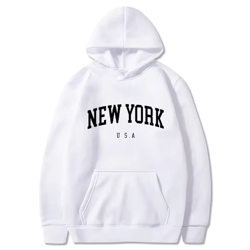 Men New York U.S.A City Hoodies Fashion Letter Printed Graphic Sweatshirts Loose Casual Harajuku Hooded Pullover Sportwear