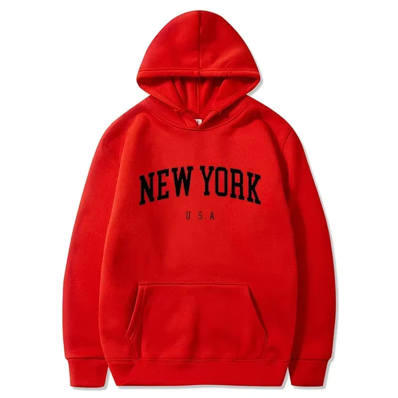 Men New York U.S.A City Hoodies Fashion Letter Printed Graphic Sweatshirts Loose Casual Harajuku Hooded Pullover Sportwear