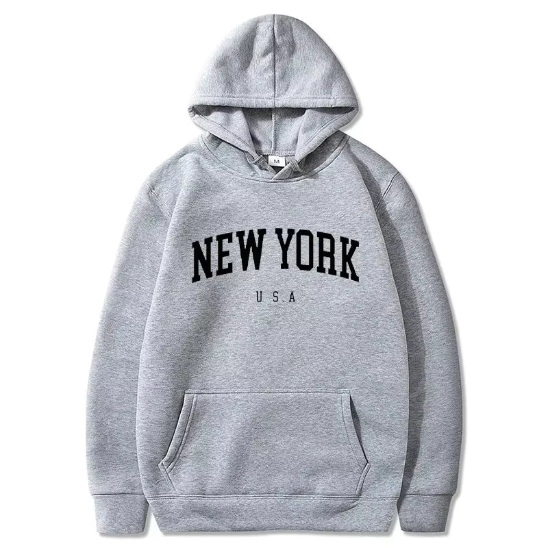 Men New York U.S.A City Hoodies Fashion Letter Printed Graphic Sweatshirts Loose Casual Harajuku Hooded Pullover Sportwear