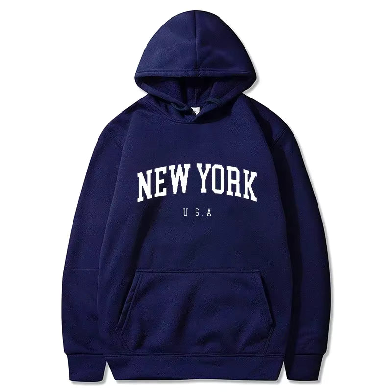 Men New York U.S.A City Hoodies Fashion Letter Printed Graphic Sweatshirts Loose Casual Harajuku Hooded Pullover Sportwear