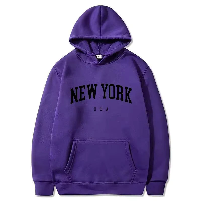 Men New York U.S.A City Hoodies Fashion Letter Printed Graphic Sweatshirts Loose Casual Harajuku Hooded Pullover Sportwear