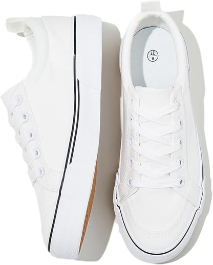 Uoidru Canvas Shoes for Women White Tennis Sneakers Womens Black Shoes Casual Comfortable Low Top Skateboard Fashion Sneakers