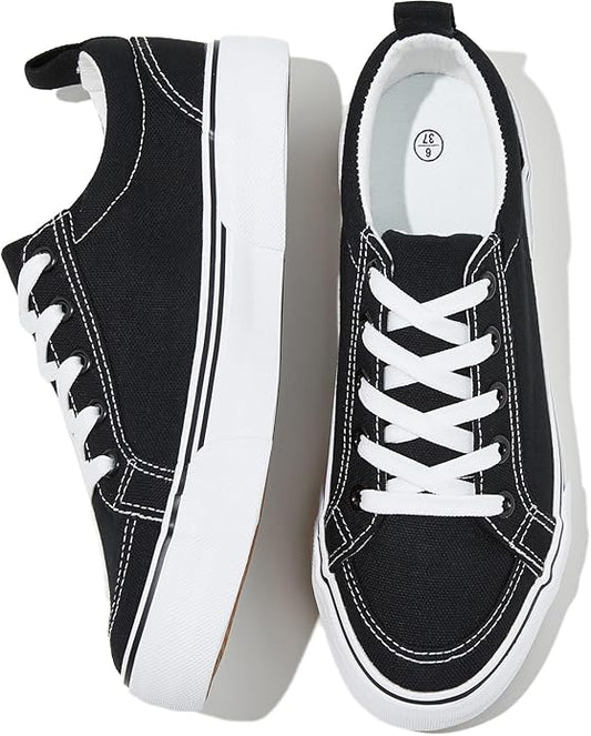 Uoidru Canvas Shoes for Women White Tennis Sneakers Womens Black Shoes Casual Comfortable Low Top Skateboard Fashion Sneakers