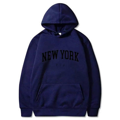 Men New York U.S.A City Hoodies Fashion Letter Printed Graphic Sweatshirts Loose Casual Harajuku Hooded Pullover Sportwear