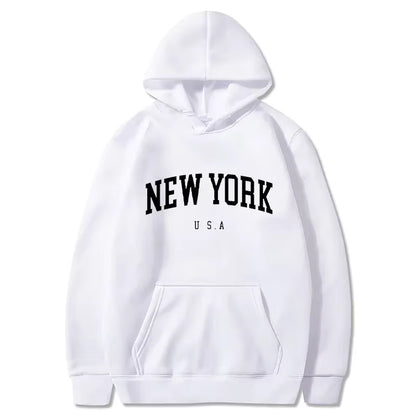 Men New York U.S.A City Hoodies Fashion Letter Printed Graphic Sweatshirts Loose Casual Harajuku Hooded Pullover Sportwear