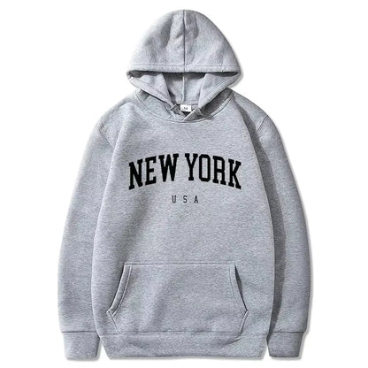 Men New York U.S.A City Hoodies Fashion Letter Printed Graphic Sweatshirts Loose Casual Harajuku Hooded Pullover Sportwear