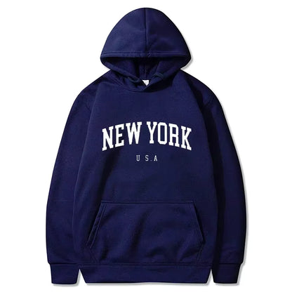 Men New York U.S.A City Hoodies Fashion Letter Printed Graphic Sweatshirts Loose Casual Harajuku Hooded Pullover Sportwear