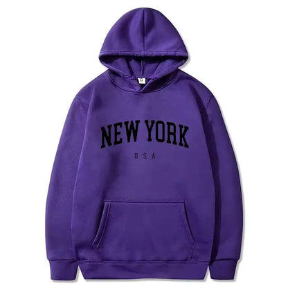 Men New York U.S.A City Hoodies Fashion Letter Printed Graphic Sweatshirts Loose Casual Harajuku Hooded Pullover Sportwear